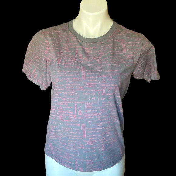 SprzNy Jean-Michel Basquiat Gray Short Sleeve Shirt 100% Cotton with Writing - Picture 1 of 7